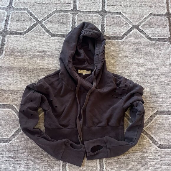 Niyama Sol distressed crop hoodie Espresso brown sz S 100% cotton - Picture 1 of 5